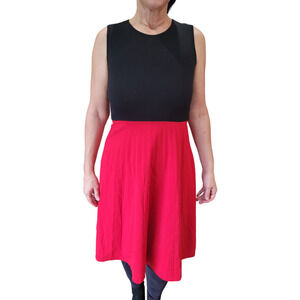 Calvin Klein Red Colorblock Pleated Fit & Flare Dress Sz 8 Sleeless Balletcore